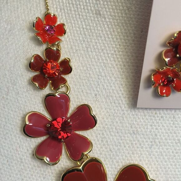KATE SPADE NECKLACE & EARRINGS POINSETTIA FLOWERS DAISIES POPPIES REVERSIBLE NWT - Picture 15 of 16